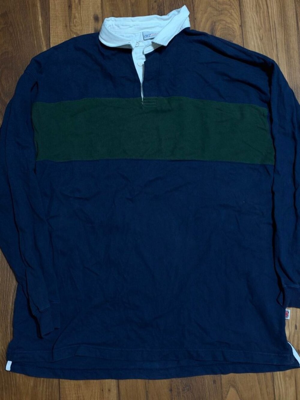 Reebok Rugby Polo Shirt Mens XXL Blue Striped Long Sleeve Cotton Polo 2000's